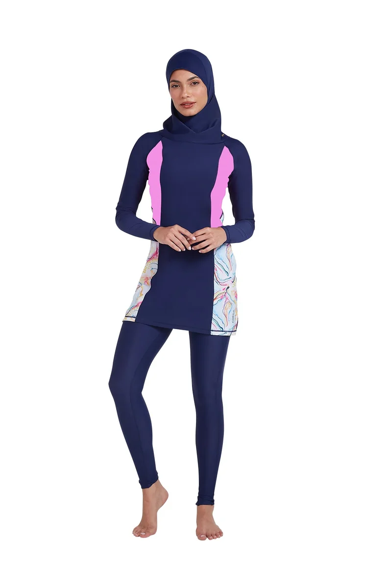 COEGA SUNWEAR  COEGA  Ladies Ladies Modest 3pc Swim Set - Blue Pink Marble for Women | Best Price UAE